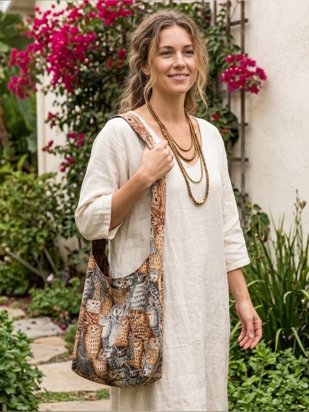 Reversible cotton Owl Cross body bag W/ pockets